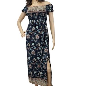 Monteau Los Angeles Off Shoulder Blue Floral Maxi Dress Size Medium